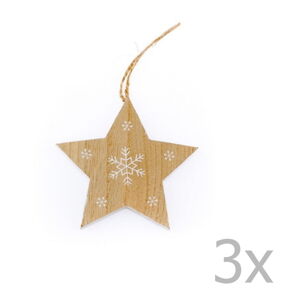 Sada 3 drevených závesných hviezd Dakls Snowflake, 11 cm