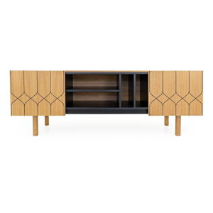 Čierny/prírodný TV stolík v dekore duba 175x60 cm Porto - Woodman