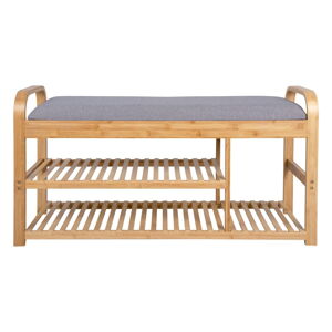 Bambusová polica na topánky so sivým polstrovaním Leitmotiv Bench, šírka 90 cm