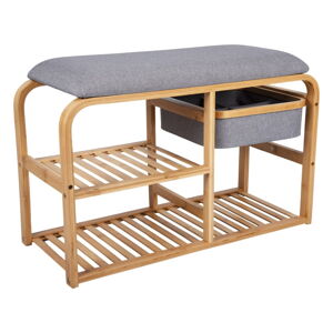 Bambusový polica na topánky so sivým polstrovaním Leitmotiv Bench, šírka 70 cm