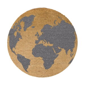 Sivá okrúhla rohožka z prírodného kokosového vlákna Artsy Doormats Globe, ⌀ 70 cm