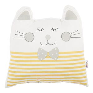 Žltý detský vankúšik s prímesou bavlny Mike & Co. NEW YORK Pillow Toy Big Cat, 29 x 29 cm