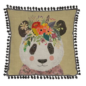 Vankúš s prímesou ľanu Little Nice Things Floral Panda, 45 x 45 cm