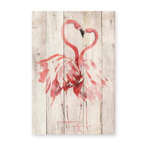 Nástenná dekorácia z borovicového dreva Madre Selva Love Flamingo, 60 × 40 cm