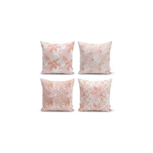 Súprava 4 dekoratívnych obliečok na vankúše Minimalist Cushion Covers Pink Leaves, 45 x 45 cm