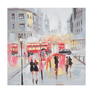 Ručne maľovaný obraz v ráme z borovicového dreva Mauro Ferretti Rain London, 100 × 100 cm