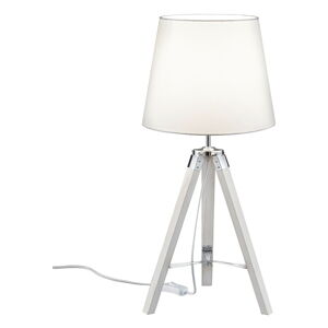 Biela stolová lampa z prírodného dreva a tkaniny Trio Tripod, výška 57,5 cm