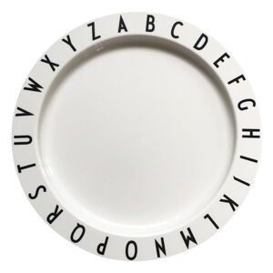 Biely detský tanier Design Letters Eat & Learn, 20 cm