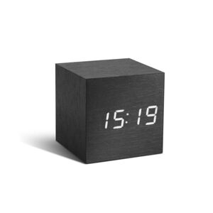 Čierny budík s bielym LED displejom Gingko Cube Click Clock