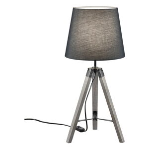 Sivá stolová lampa z prírodného dreva a tkaniny Trio Tripod, výška 57,5 cm