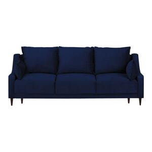 Modrá zamatová rozkladacia pohovka s úložným priestorom Mazzini Sofas Freesia, 215 cm