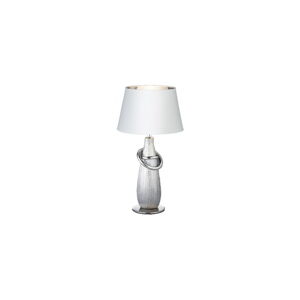 Biela stolová lampa z keramiky a tkaniny Trio Thebes, výška 38 cm