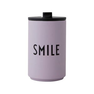 Fialový cestovný termohrnček Design Letters Smile, 350 ml