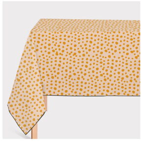 Žltý obrus s prímesou ľanu Tierra Bella Sun Dots, 140 x 250 cm